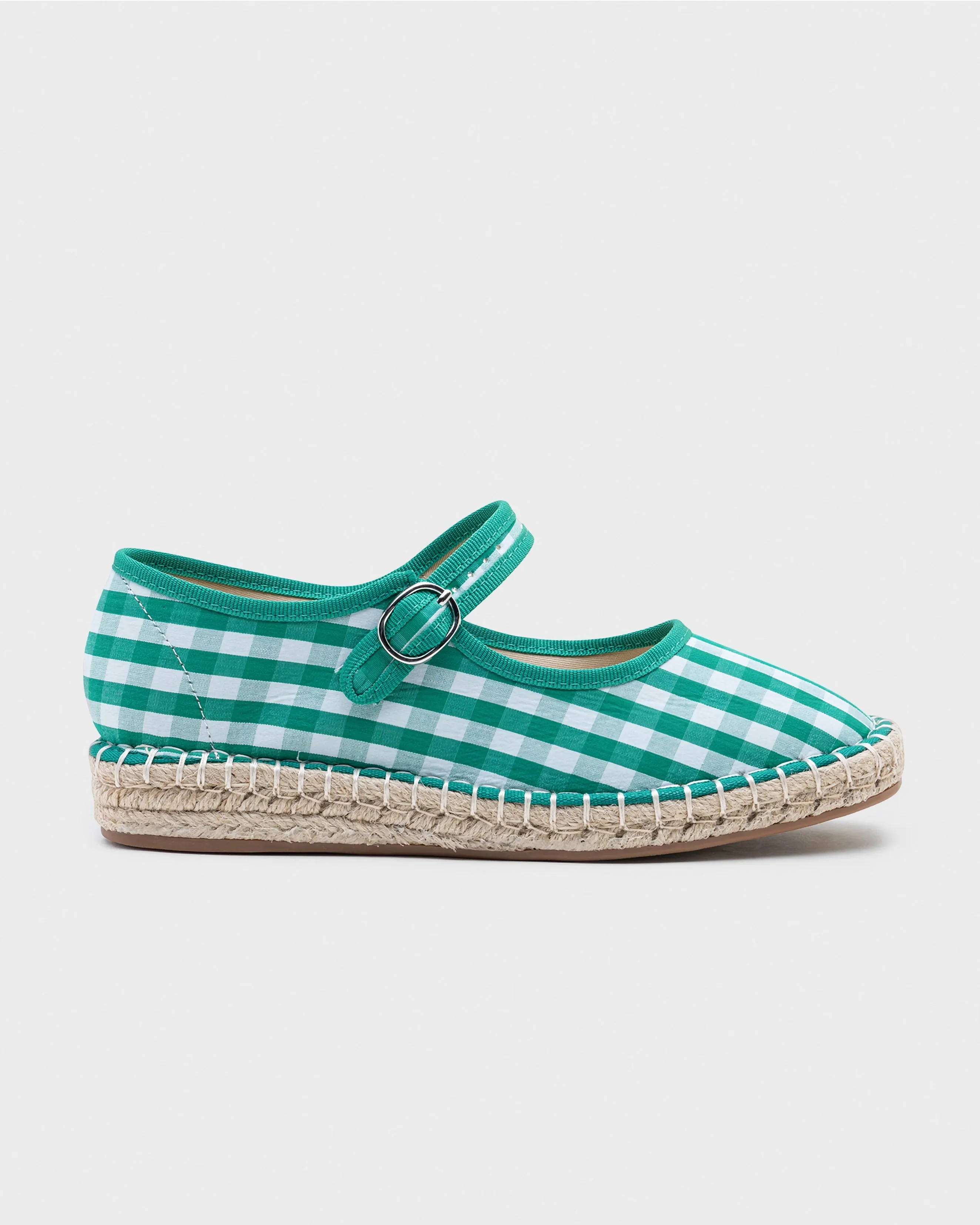 Green Gingham Espadrilles Mary Jane Shoes Womens