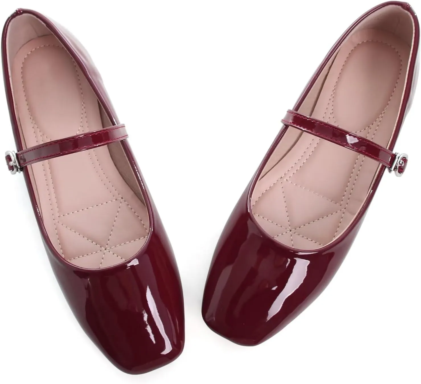 HuangTaiJi Qing Women Fashion Mary Janes Shoes Ankle Buckle Square Toe Female Comfortable Casual Flats Shoes Soft Walking Dressy Work Ballerina Flats