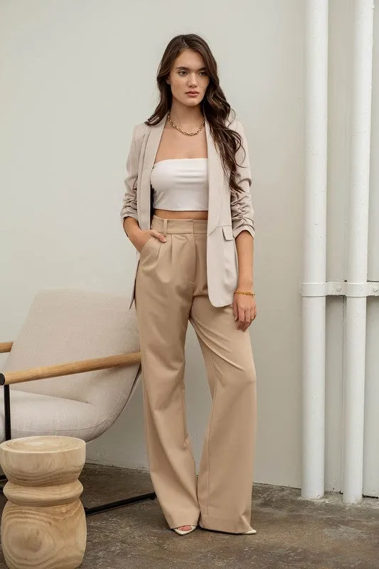 Ruched 3/4 Sleeve Blazer | Oatmeal