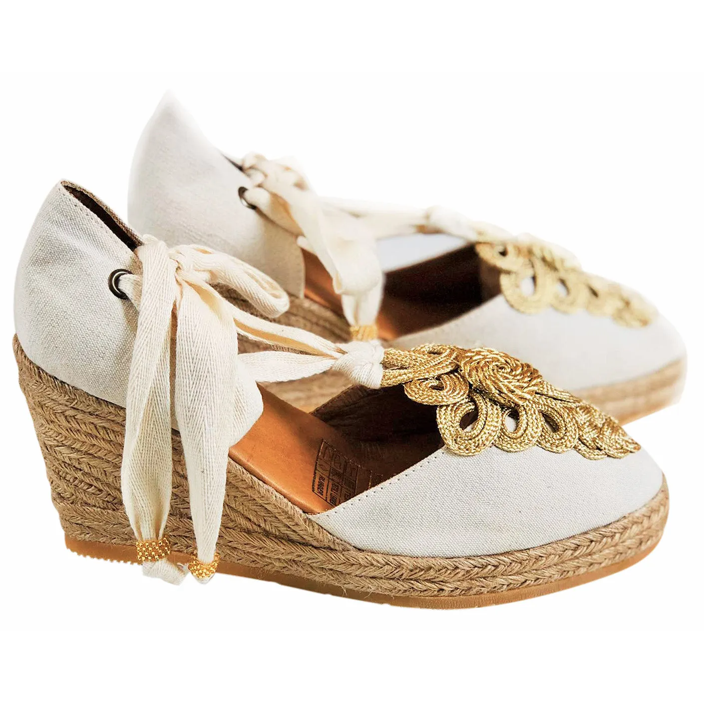 Silvia Cobos PALOMINO Lace Up Espadrille Wedges in Beige