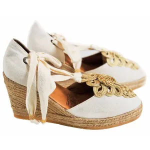 Silvia Cobos PALOMINO Lace Up Espadrille Wedges in Beige