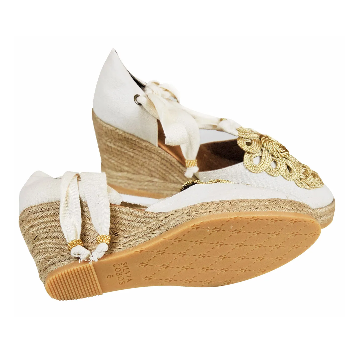 Silvia Cobos PALOMINO Lace Up Espadrille Wedges in Beige
