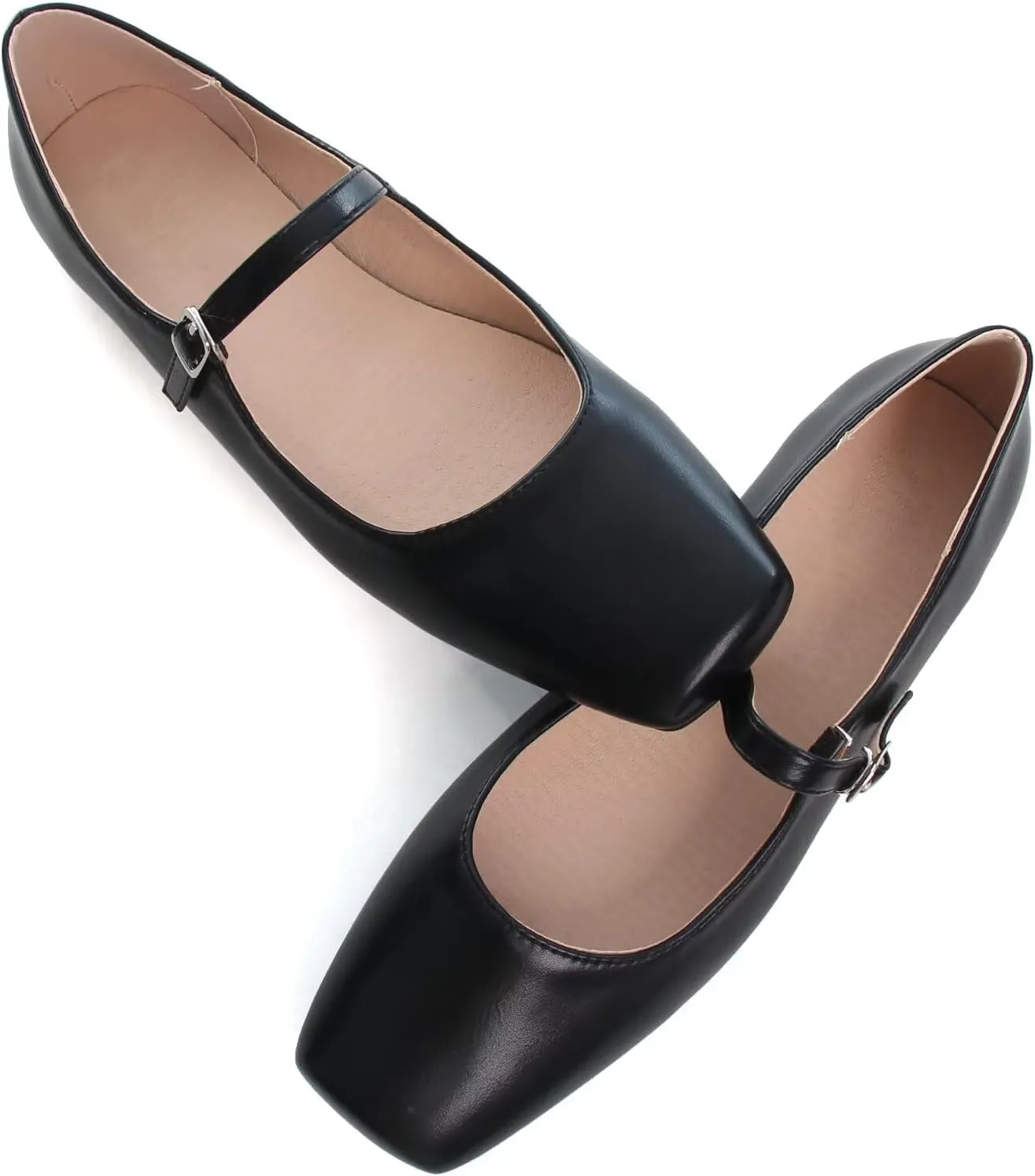 WENJIAZHIZHI Womens Square Toe Ballet Flats Comfortable Mary Jane Shoes Dressy Casual Slip-On Ballerina Walking Flat Shoes