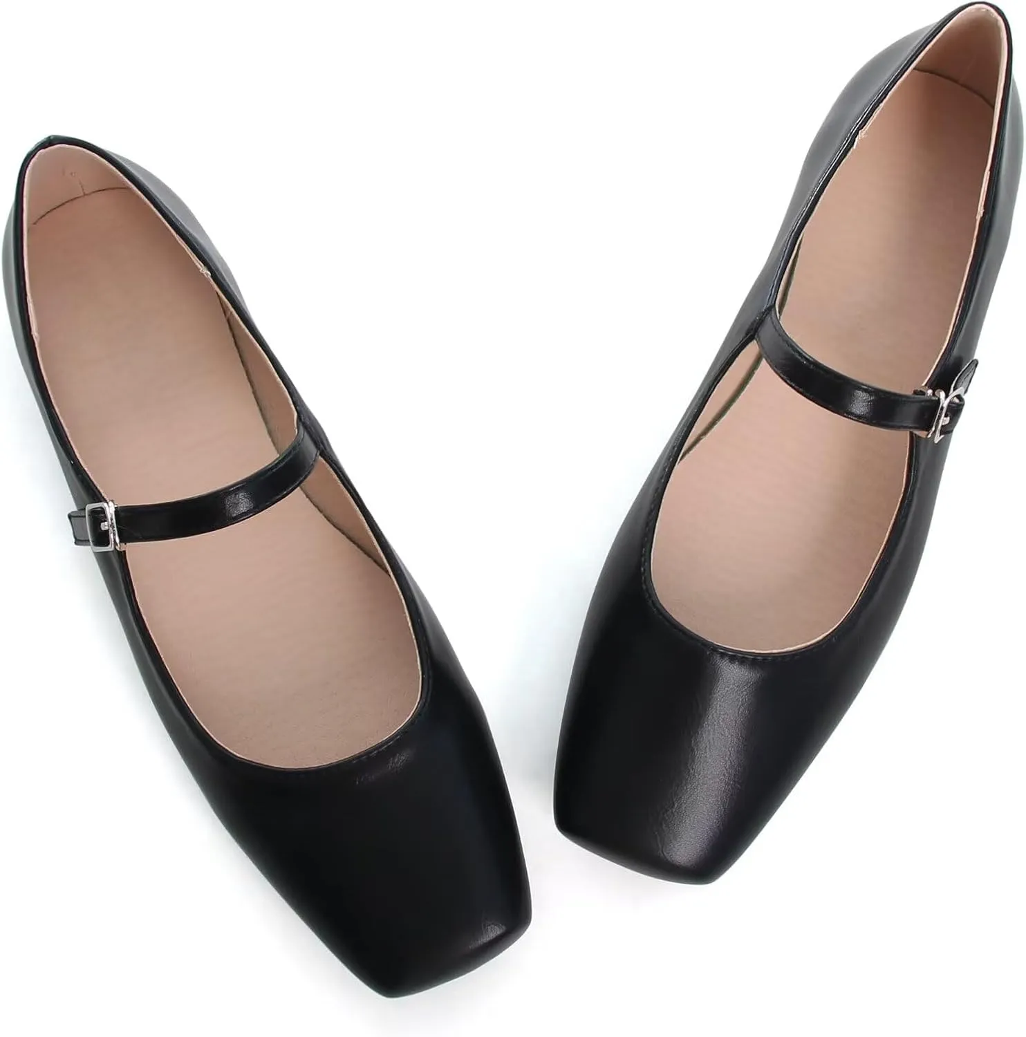 WENJIAZHIZHI Womens Square Toe Ballet Flats Comfortable Mary Jane Shoes Dressy Casual Slip-On Ballerina Walking Flat Shoes
