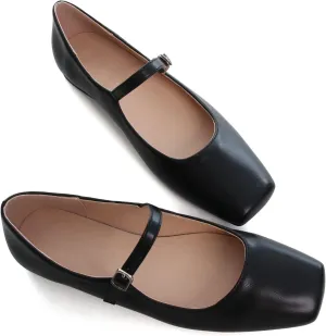 WENJIAZHIZHI Womens Square Toe Ballet Flats Comfortable Mary Jane Shoes Dressy Casual Slip-On Ballerina Walking Flat Shoes